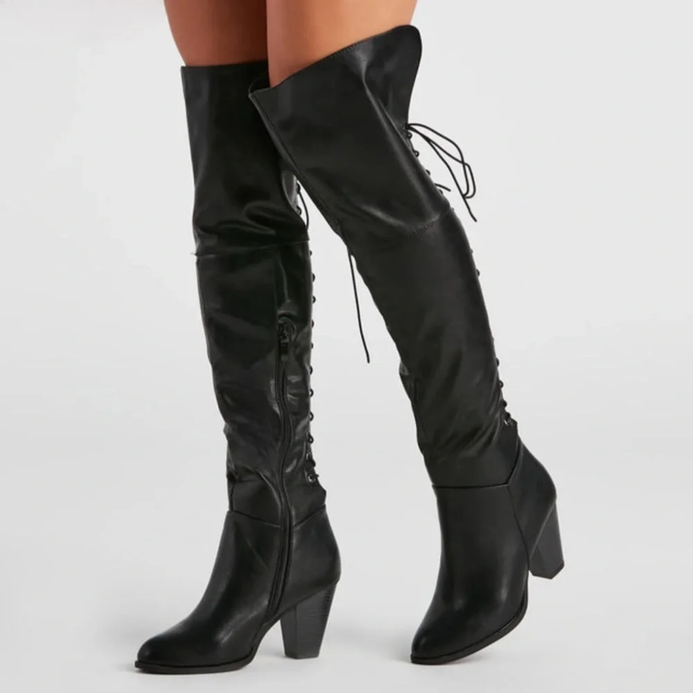 Black Block Heel Over The Knee Boots